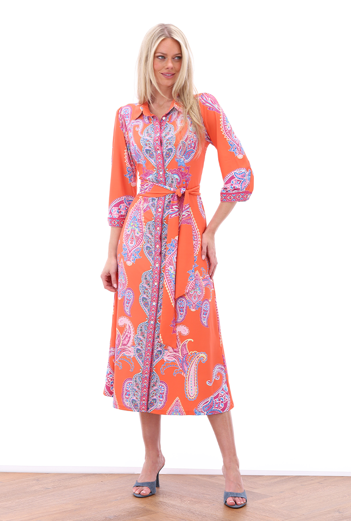 K-design - Maxi polo dress met print, knopen en stoffen riem (A404P966) - What Els!