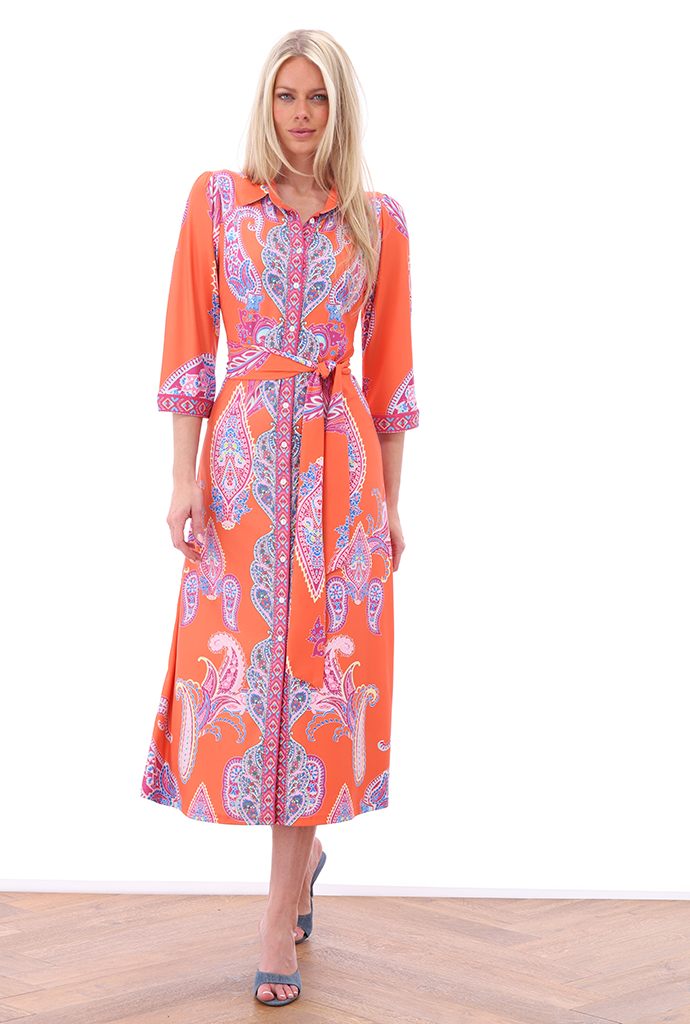 K-design - Maxi polo dress met print, knopen en stoffen riem (A404P966) - What Els!