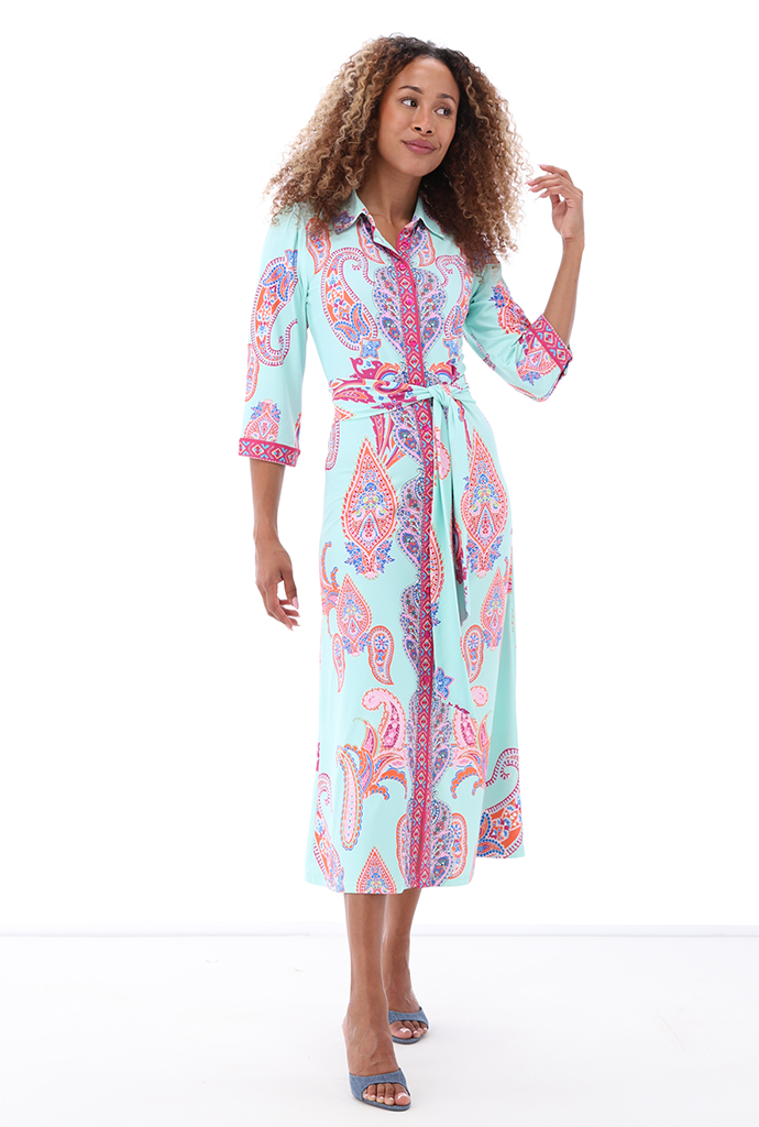 K-design - Maxi polo dress met print, knopen en stoffen riem (A404P967) - What Els!