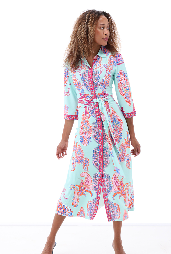 K-design - Maxi polo dress met print, knopen en stoffen riem (A404P967) - What Els!