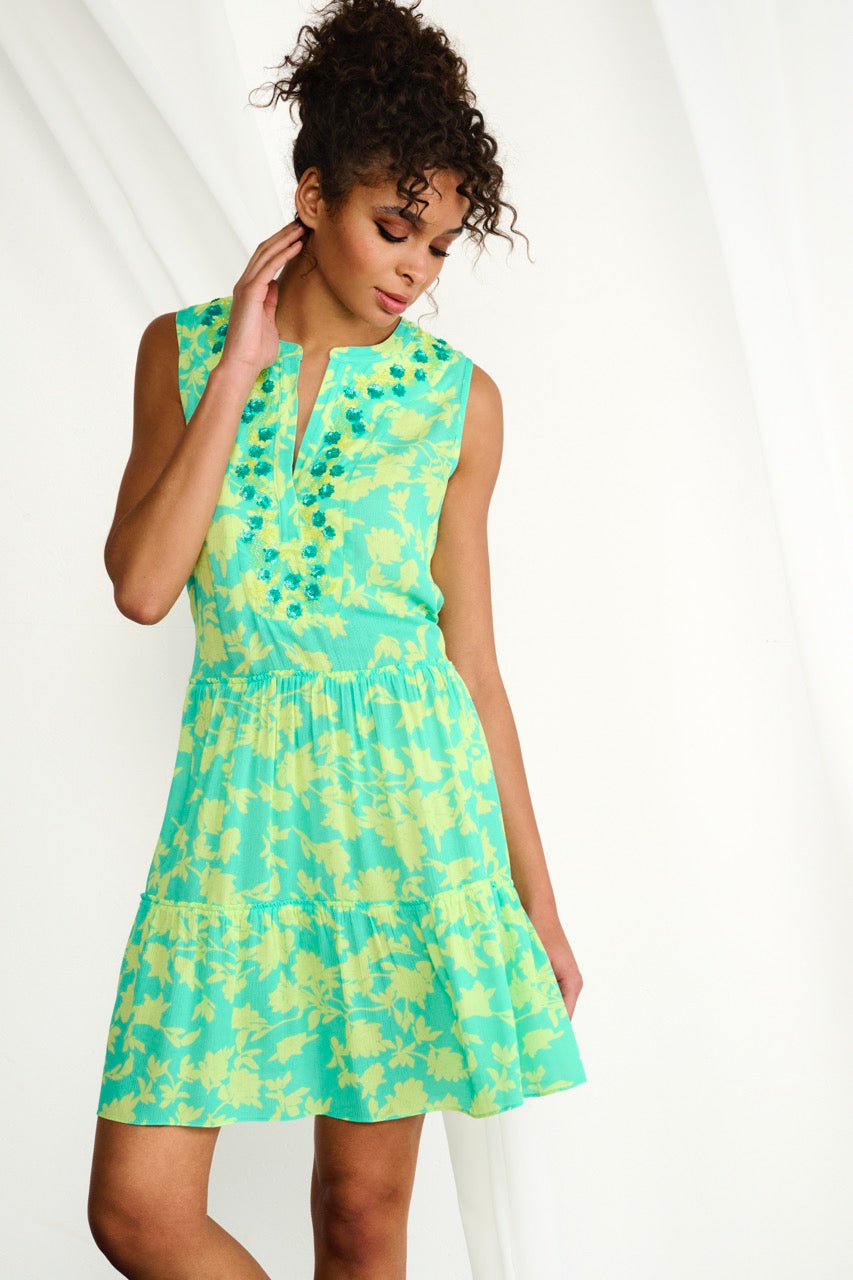 K-design - Mouwloze boho mini dress met print, volants en lovertjes (A501P927) - What Els!