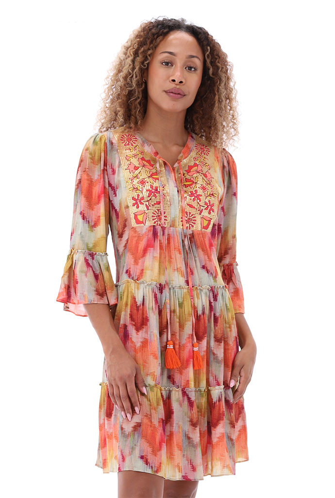 K-design - Mini boho dress met print, volants en lovertjes (A507P932) - What Els!