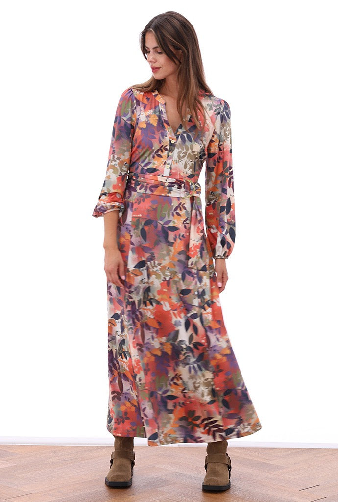 K-Design - Maxi jurk met design en stoffen riem (B346)