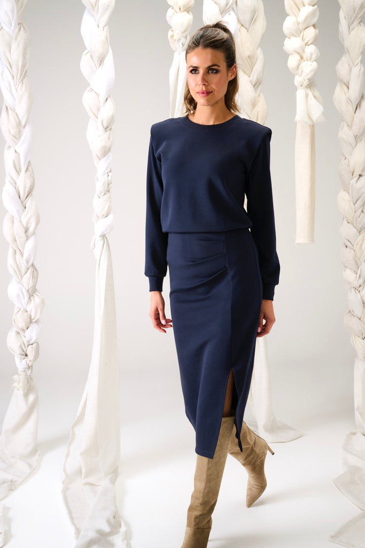 K-Design - Maxi jurk met plooitjes en split (B634)
