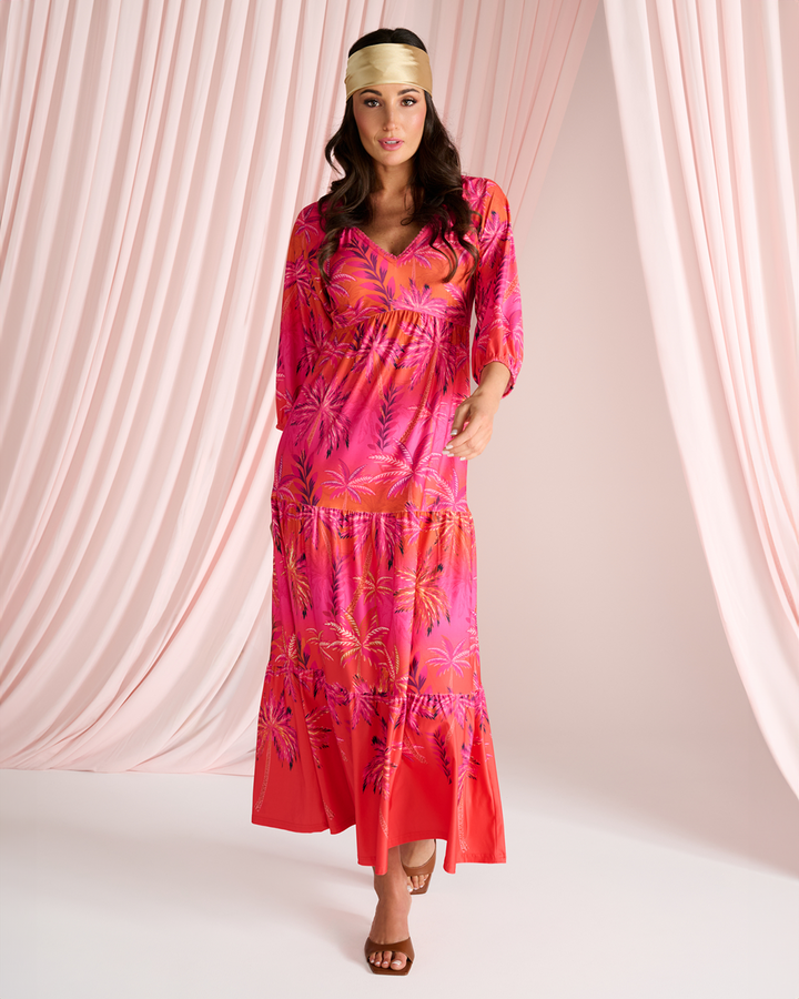 K-design - Maxi jurk met print en volants (C404)