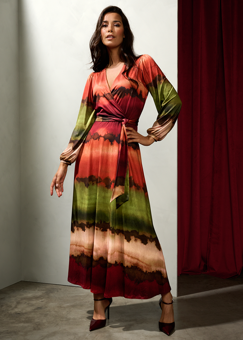 K-design - Maxi dress crossover met print en stoffen riem - What Els!