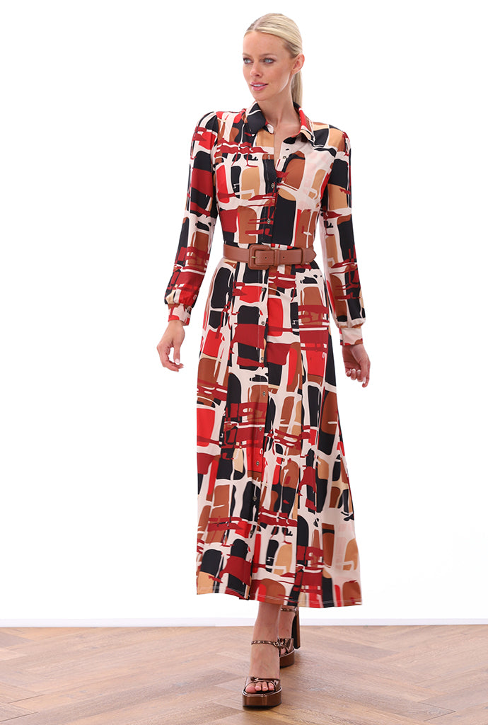 K-design - Maxi dress met print, knopen en bijpassende riem - What Els!