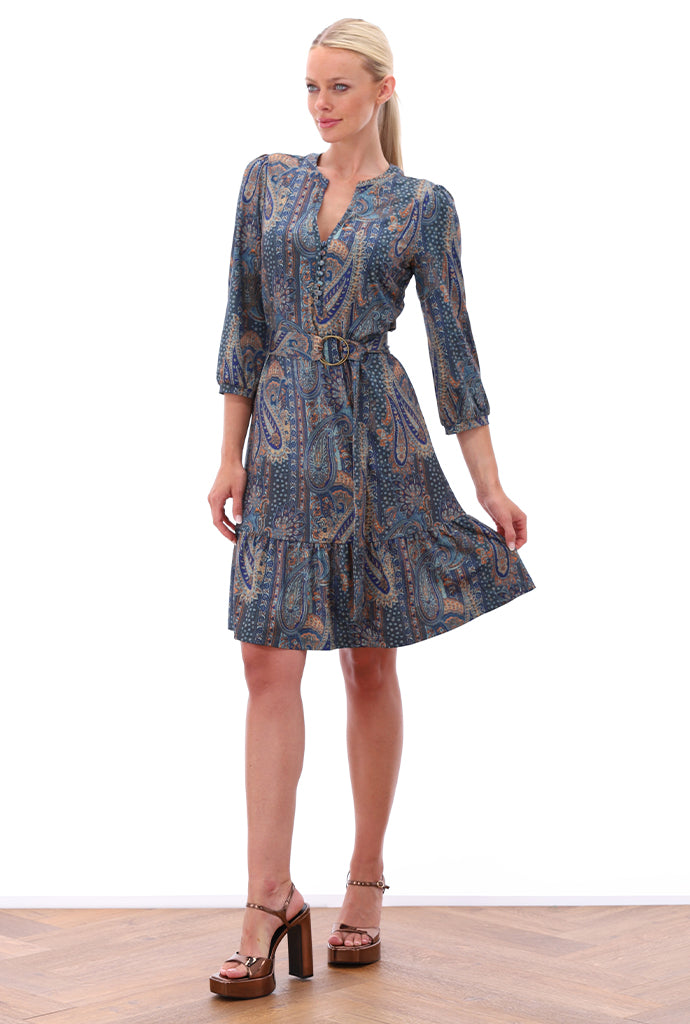 K-design - Mini dress met print, volant en stoffen riem - What Els!