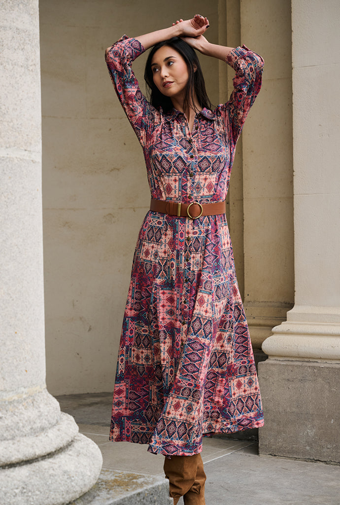 K-design - Maxi dress met print, knopen en bijpassende riem - What Els!