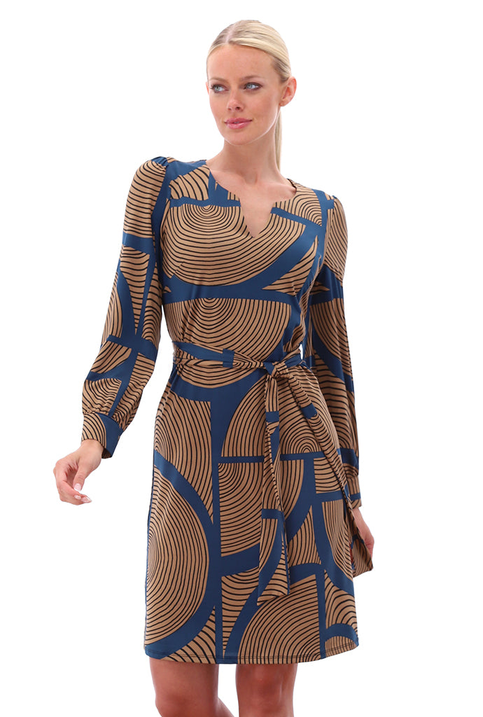 K-design - Mini dress met print en stoffen riem - What Els!