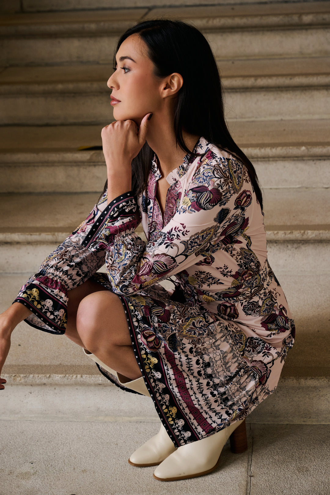 K-design - Mini dress met print en stoffen riem - What Els!