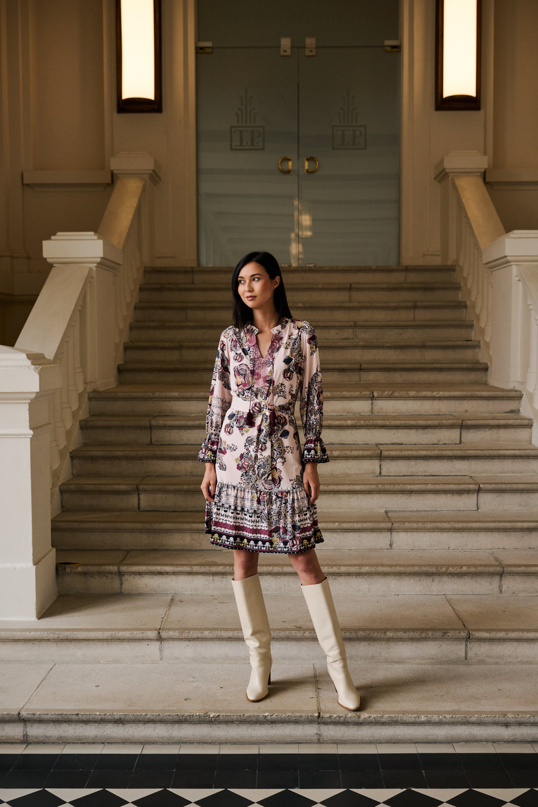K-design - Mini dress met print en stoffen riem - What Els!