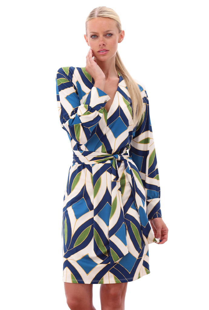 K-design - Mini dress crossover met print, plooi en stoffen riem - What Els!