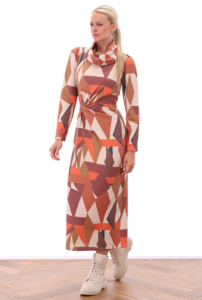 K-design - Maxi dress met print, rolkraag en speciale knoop - What Els!