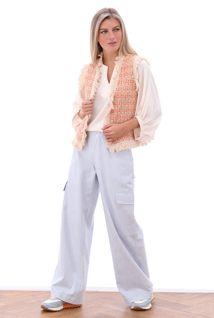 K-design - Cargo broek met plooi in jeans look (A732Light blue jeans) - What Els!