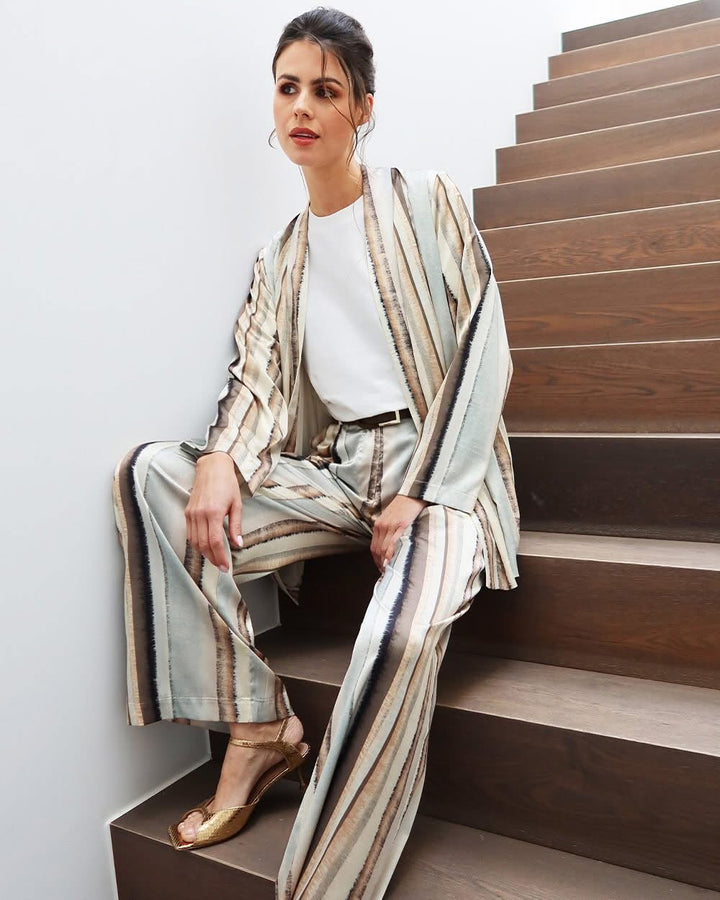 K-design - Broek met gestreepte print en bijpassende riem (A150P924)