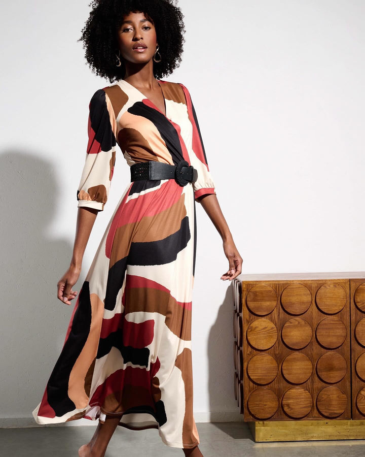 K-design - Crossover maxi dress met print, plooi en bijpassende riem (Y385) - What Els!