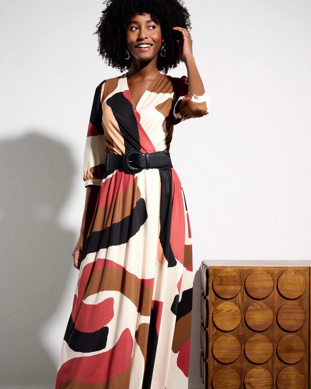 K-design - Crossover maxi dress met print, plooi en bijpassende riem (Y385) - What Els!
