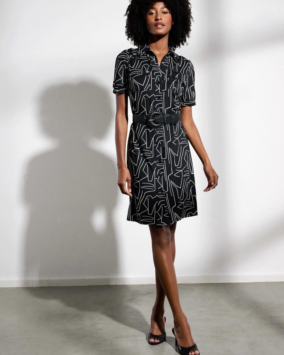 K-design - Mini dress met geometrische print en gevlochten riem (Y317) - What Els!