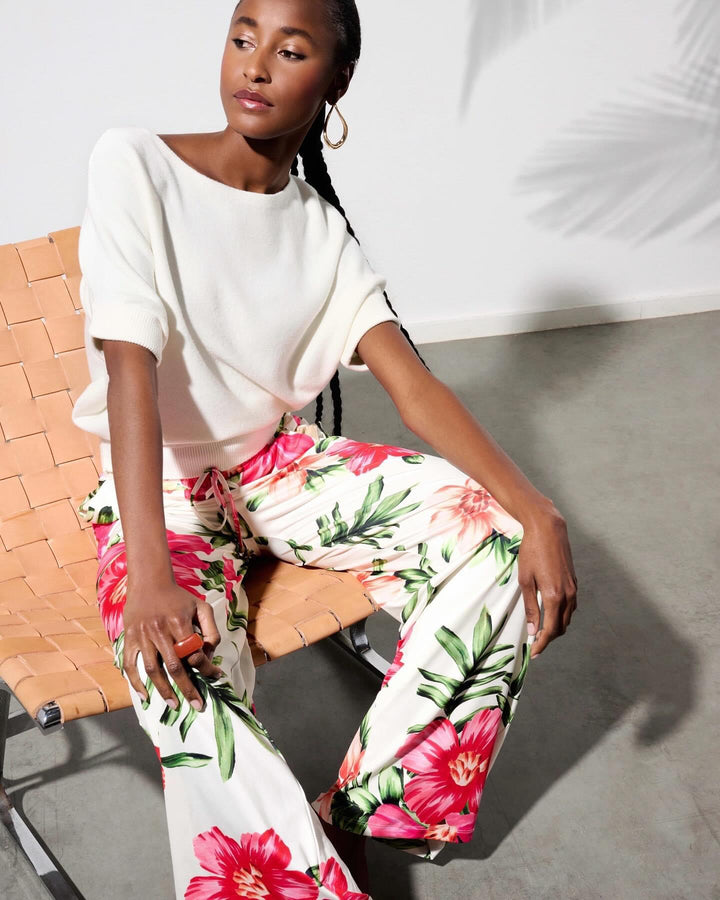 K-design - Broek in joggingstyle met bloemenprint en trekkoord (Y137) - What Els!