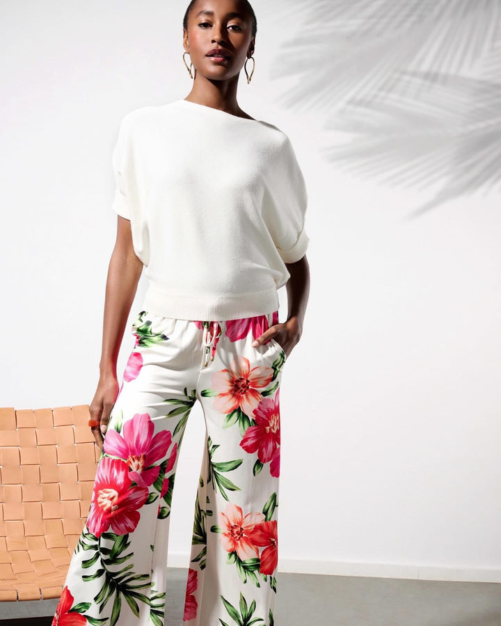 K-design - Broek in joggingstyle met bloemenprint en trekkoord (Y137) - What Els!