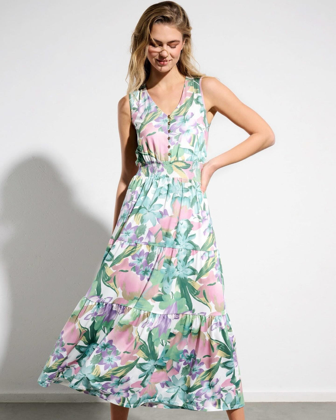 K-design - Maxi dress met print en volant (Y377) - What Els!