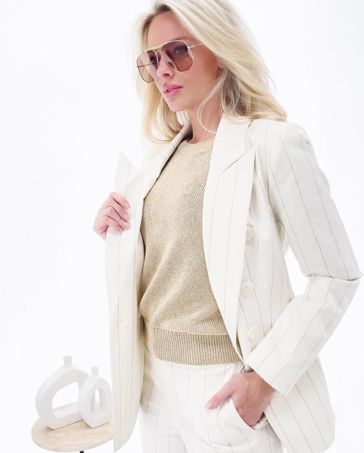 K-design - Blazer met dubbele rij knopen en gouden streepje (Y652) - What Els!