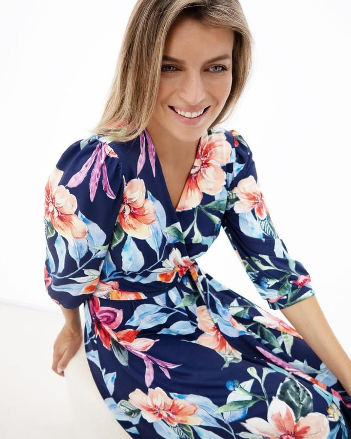K-design - Crossover maxi dress met bloemenprint en stoffen riem (Y318) - What Els!