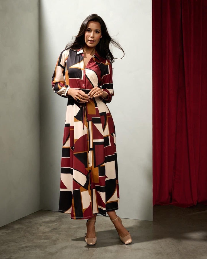 K-design - Maxi dress met print, knopen en trekkoord - What Els!