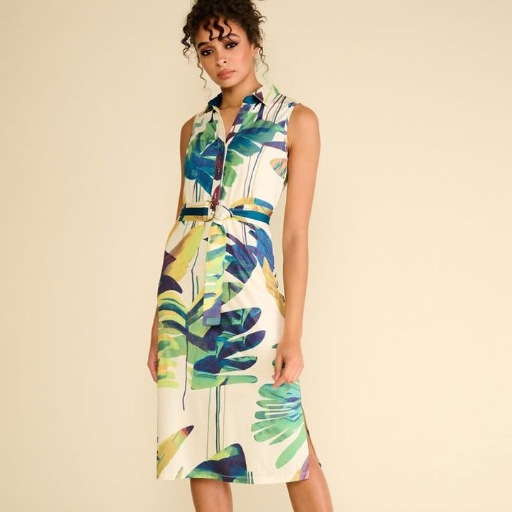 K-design - Mouwloze midi dress met print en stoffen riem (A321P960) - What Els!