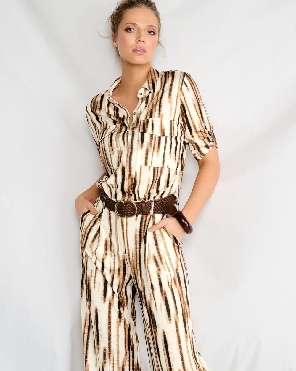 K-design - Jumpsuit met print en bijpassende riem (A208P983) - What Els!