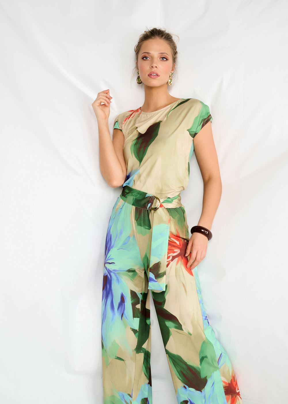 K-design - Jumpsuit met print en stoffen riem (A323P955) - What Els!