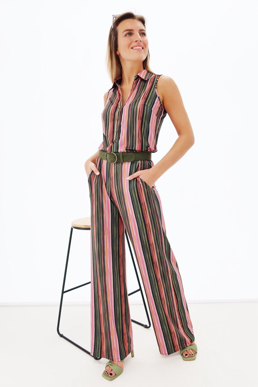 K-design - Gestreepte jumpsuit met bijpassende riem (Y109) - What Els!