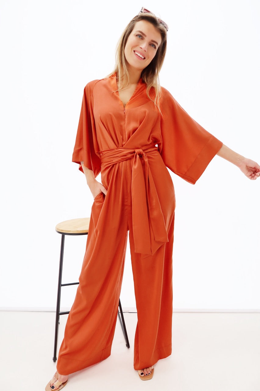 K-design - Jumpsuit met rits en 2/3 mouwen (Y754) - What Els!