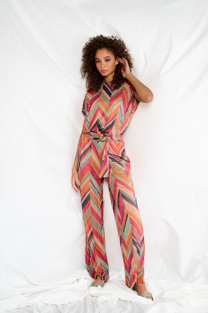 K-design - Jumpsuit met print en stoffen riem (A253P975) - What Els!
