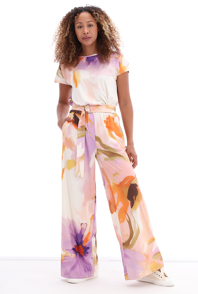 K-design - Jumpsuit met print en stoffen riem (A323P954) - What Els!