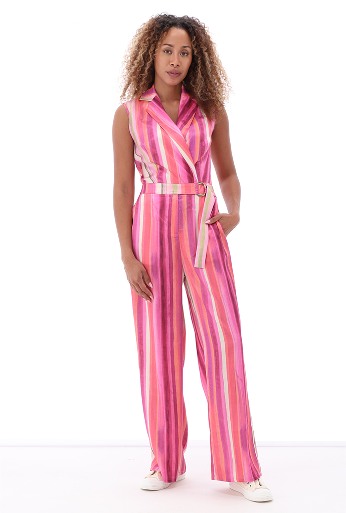 K-design - Gestreepte jumpsuit met stoffen riem (A384P953)