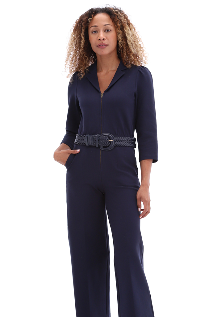 K-design - Jumpsuit met rits en bijpassende riem (A716Navy blazer)