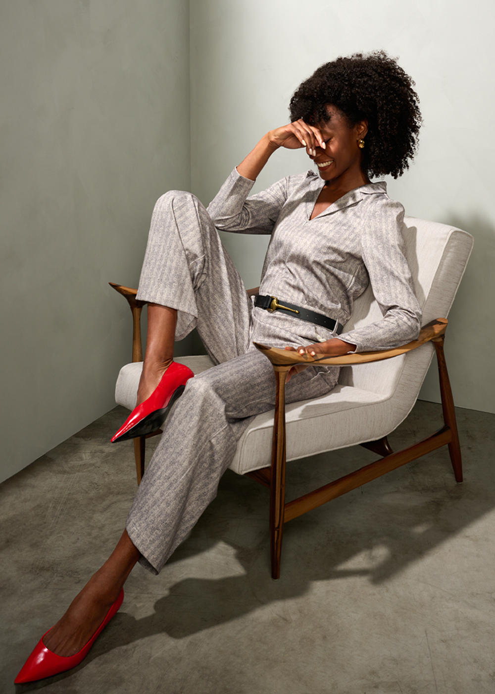 K-design - Jumpsuit met visgraat en bijpassende riem - What Els!
