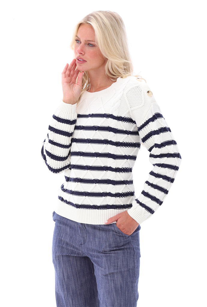 K-design - Pull in marine stijl (A800Ecru) - What Els!