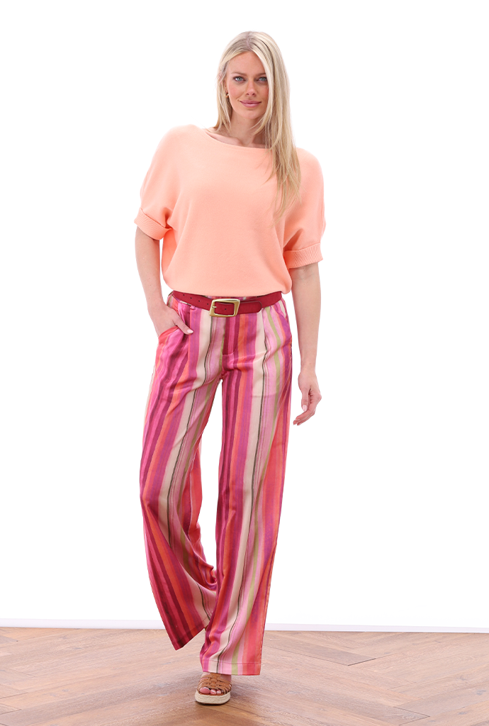 K-design - Broek met gestreepte print en bijpassende riem (A383P953) - What Els!