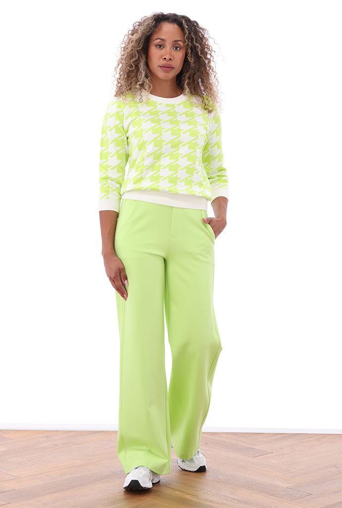 K-design - Pull met ronde hals en pied de poule (A811Ecru - lime punch) - What Els!
