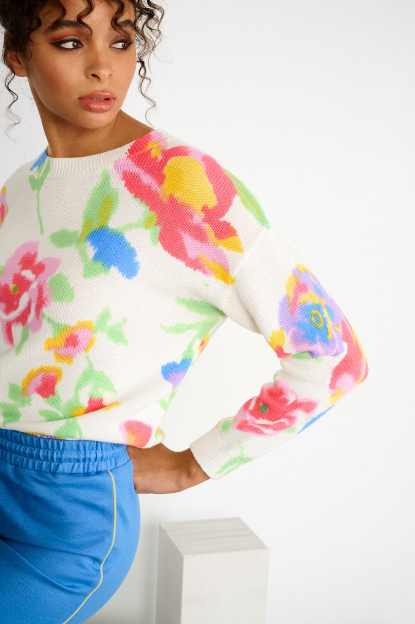 K-design - Pull met bloemenprint en ronde hals (A814Floral design) - What Els!
