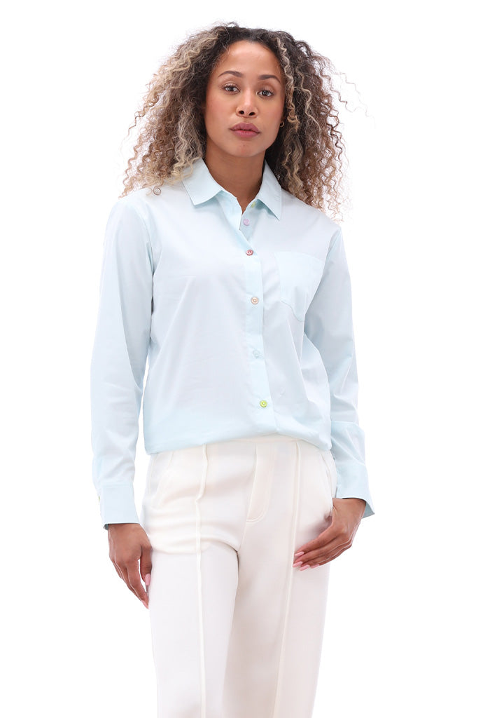 K-design - Blouse met gekleurde knopen (A754Wan blue) - What Els!