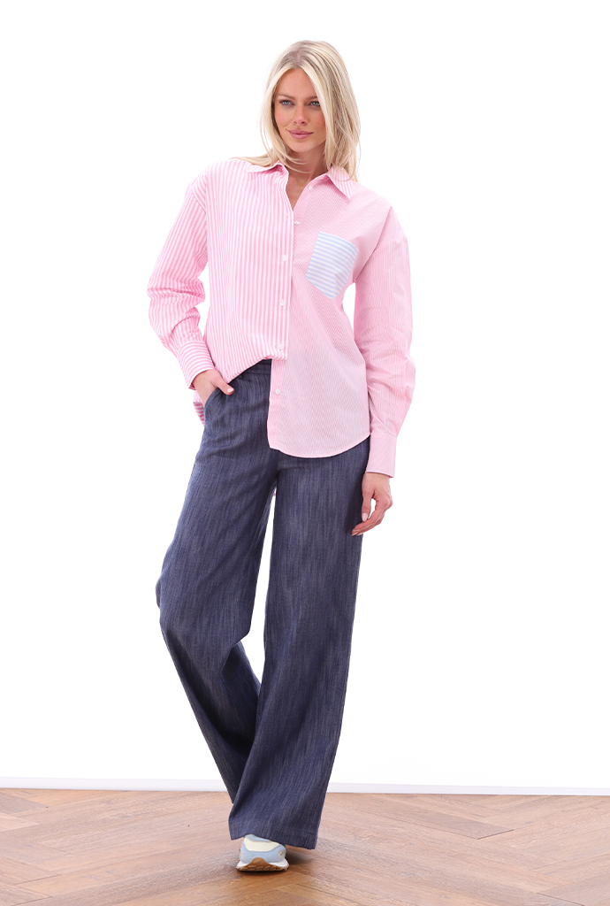 K-design - Gestreepte blouse met zakje (A756Pink stripe mix) - What Els!