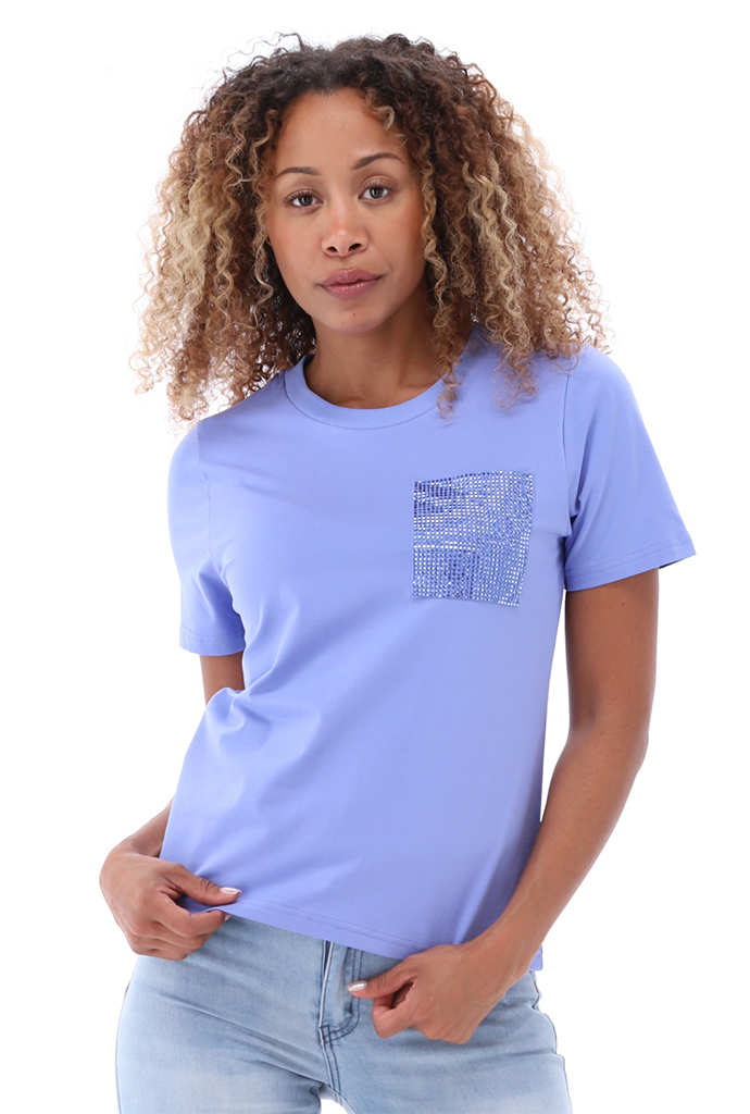 K-design - T-shirt met strass zakje (A793Lavender) - What Els!