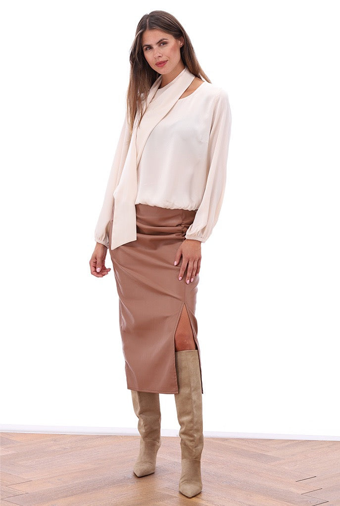 K-Design - Vegan lederen rok met split (B753)