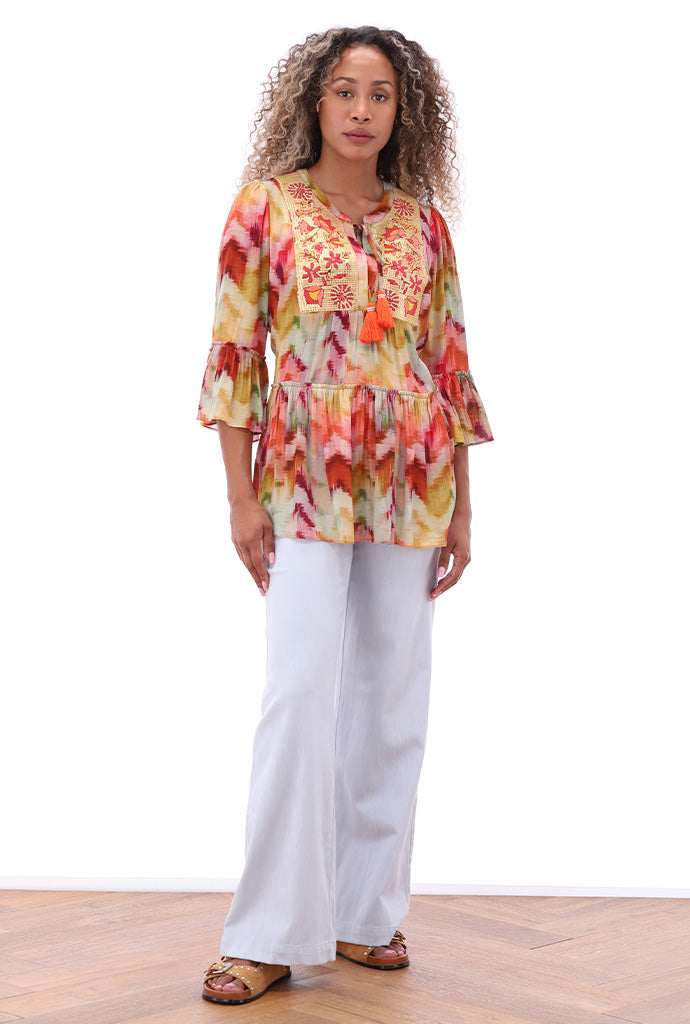 K-design - Boho blouse met print, volant en lovertjes (A508P932) - What Els!