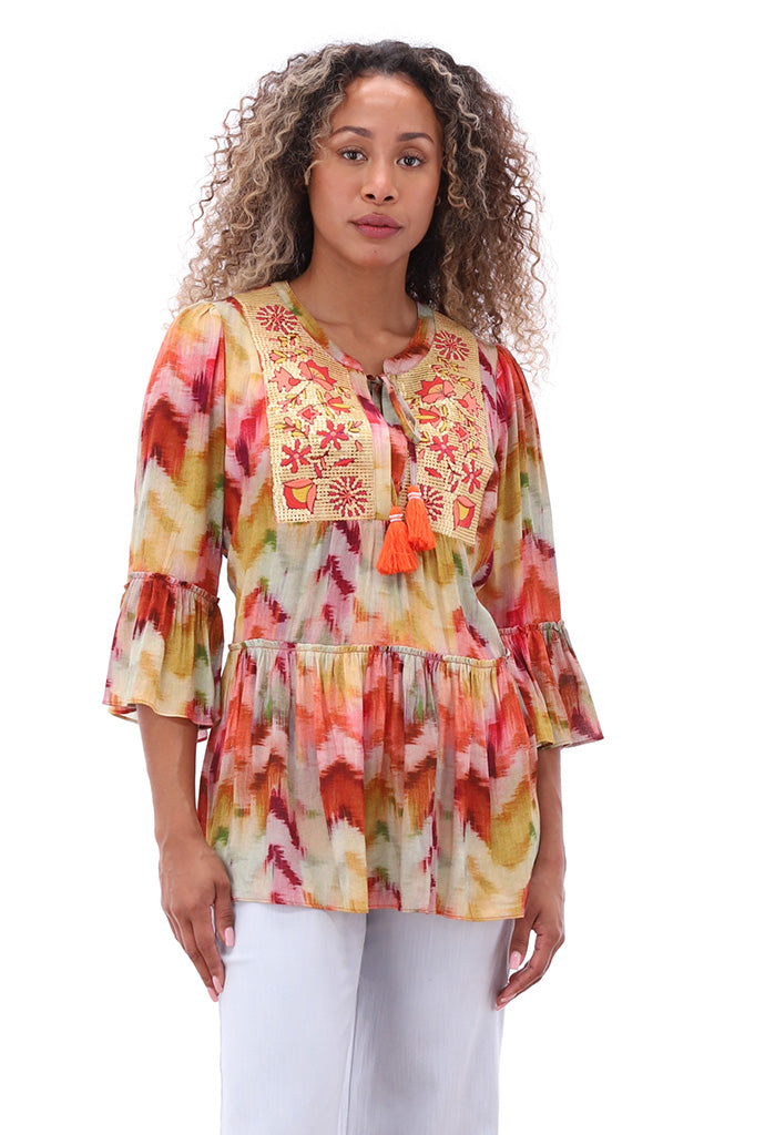 K-design - Boho blouse met print, volant en lovertjes (A508P932) - What Els!