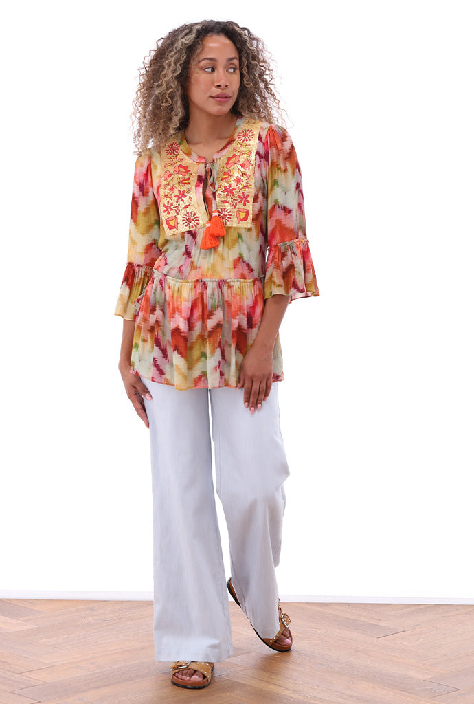 K-design - Boho blouse met print, volant en lovertjes (A508P932) - What Els!